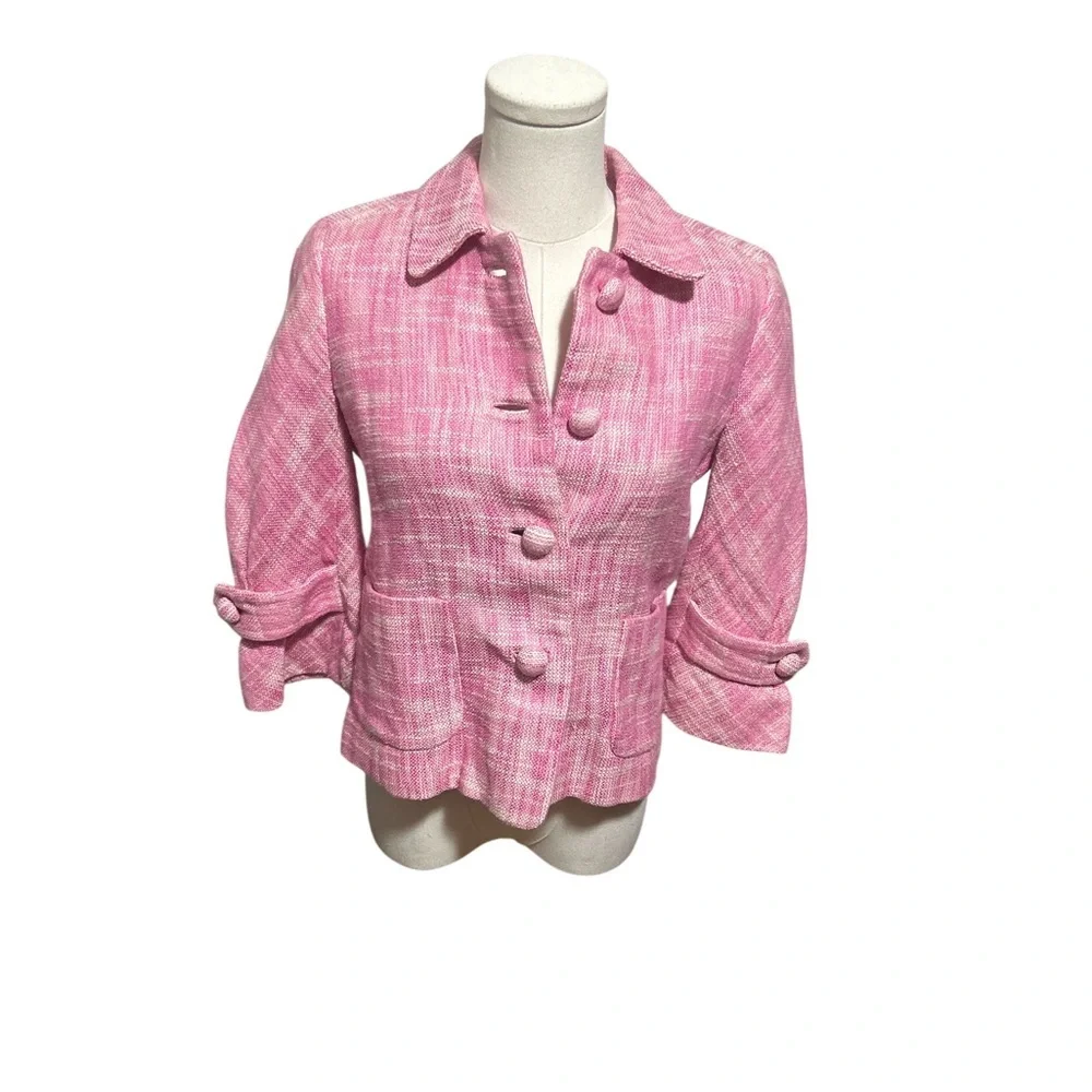 J.Crew Waverly Pink Tweed Jacket Blazer Sz 2 Cropped Romantic Preppy - Picture 2 of 8